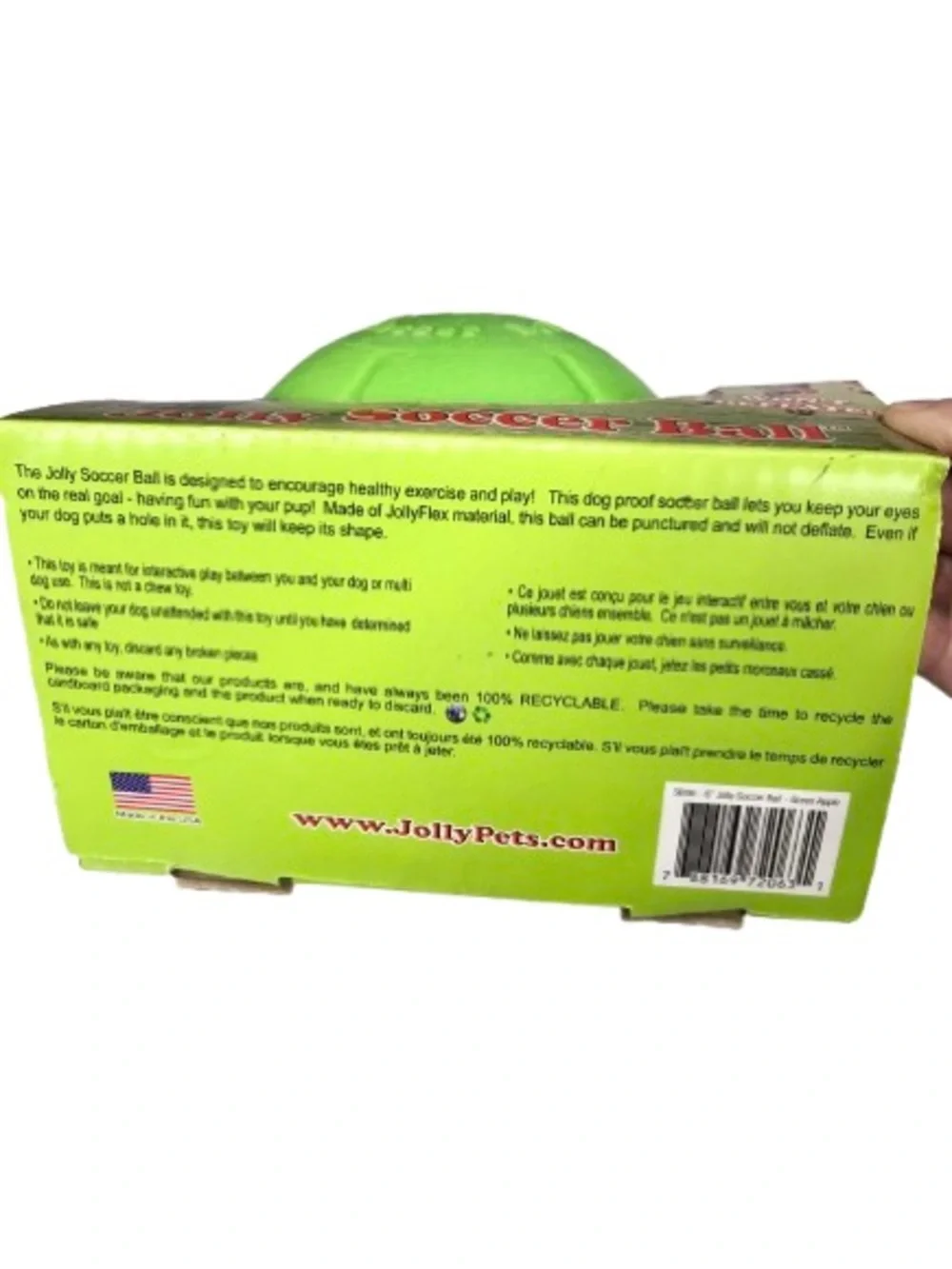 NEW JOLLY PETS Dog Toy Soccer Ball 6” for Small Dog Green Apple